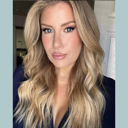 Short to long hair quickly with a seamless blend on @risadoesmakeup wearing Hidden Crown Halo® | Layers | Butter Blonde Blend | #2412