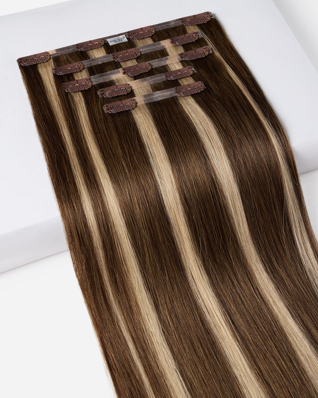 18" Crown® Clip In, Medium Brown with Warm Highlights | #4/613
