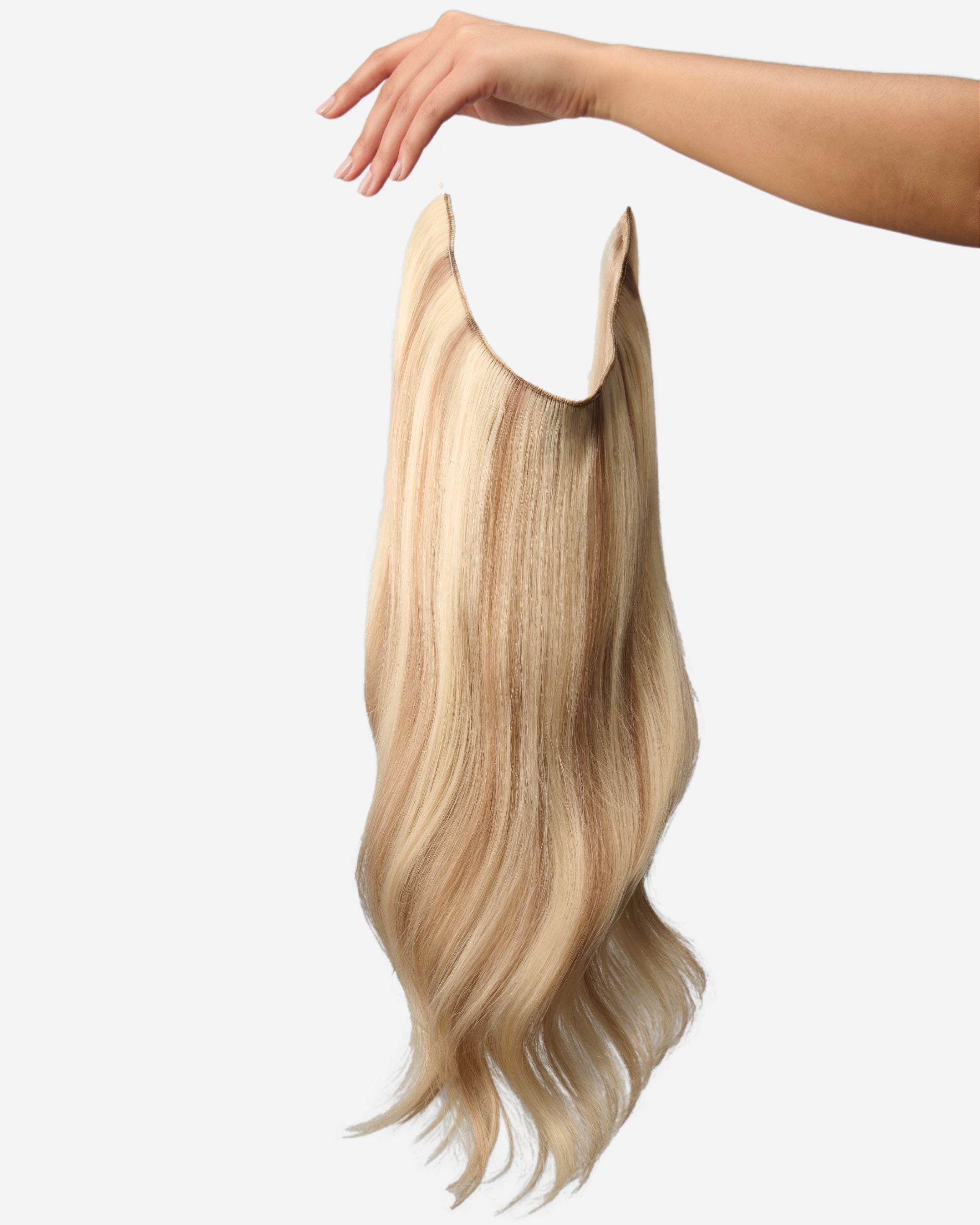 Halo Extension Ash Light Blonde w Lowlights 60 8 Hidden Crown Hair Extensions